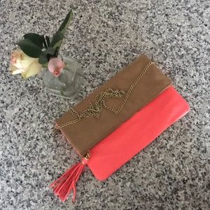 H&M bright coral and beige clutch